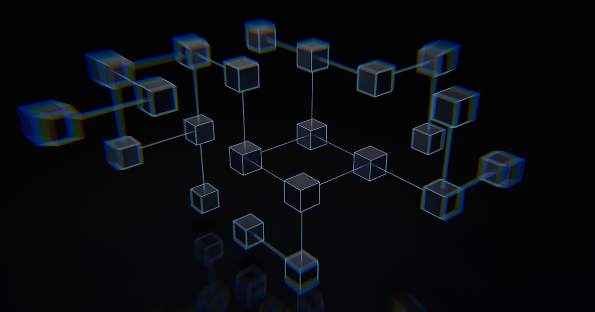 Rede de cubos digitais interconectados representando como motores de IA conectam informações