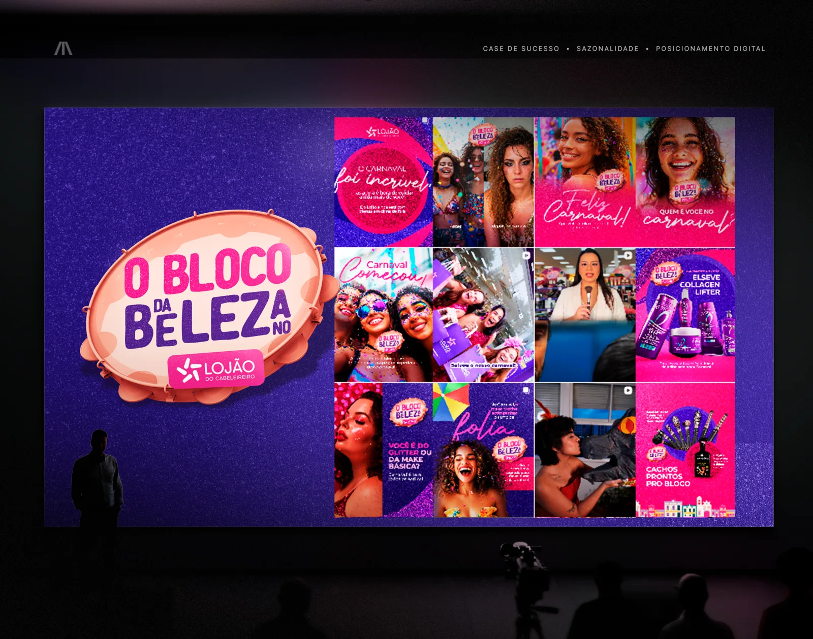 Capa da campanha Bloco da Beleza do Lojão do Cabeleireiro, com elementos do Carnaval pernambucano integrados à estética da marca de beleza