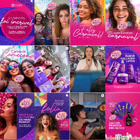 Peça da campanha Bloco da Beleza no feed do Instagram do Lojão do Cabeleireiro, com mote cultural e estética que mistura Carnaval pernambucano e universo da beleza